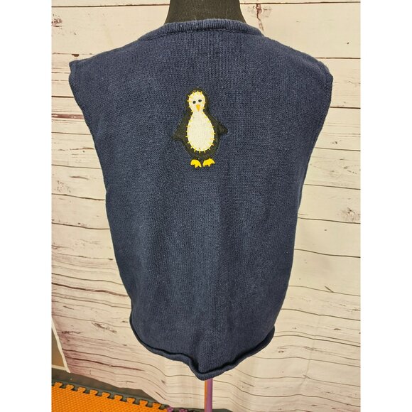Vintage Womens Winter Sweater Vest Blue Knitted with Penguins and Snowflakes Siz - Picture 11 of 13